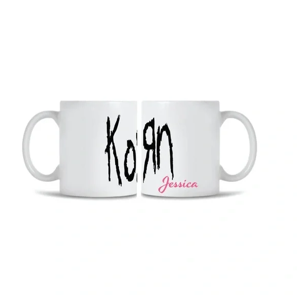 Korn White Coffee Mug with Pink Jessica Text - Picture 1 of 1
